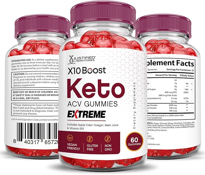 (2 Pack) X10 Boost Keto ACV Gummies Extreme 2000MG X 10 Boost Keto Gummies Apple Cider Vinegar Formulated with Pomegranate Beet Juice Powder B12 Vegan Non GMO 120 Gummys