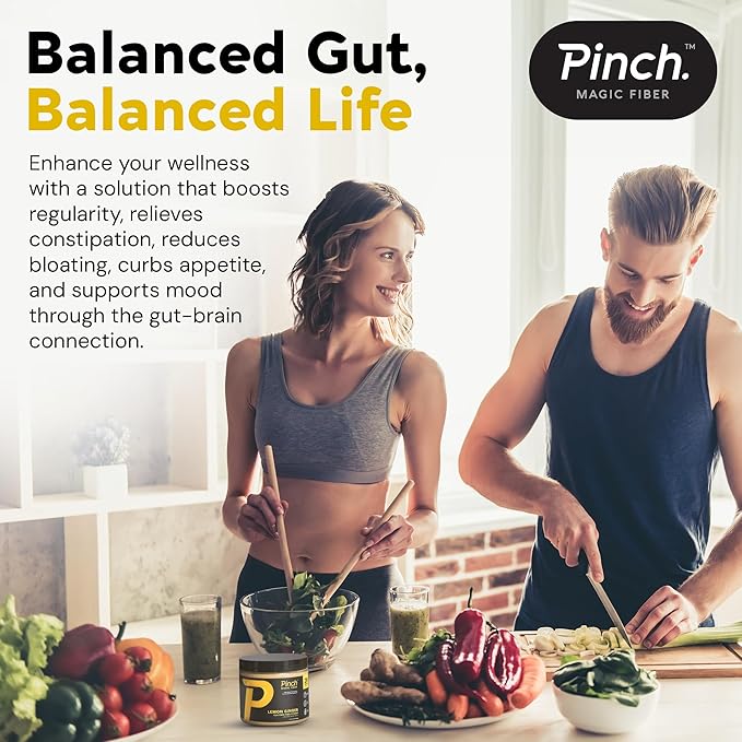 Pinch Magic Fiber | Prebiotic Fiber Supplement for Women & Men | Psyllium Husk Powder for Digestive & Gut Health Support | Keto, Vegan, Low Sugar Fiber Powder | USA-Made | Lemon Ginger, 28-Day Supply