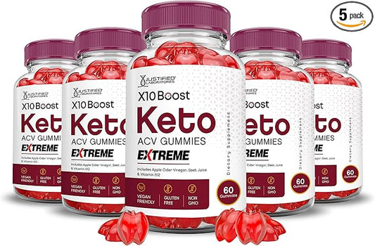 (5 Pack) X10 Boost Keto ACV Gummies Extreme 2000MG X 10 Boost Keto Gummies Apple Cider Vinegar Formulated with Pomegranate Beet Juice Powder B12 Vegan Non GMO 300 Gummys
