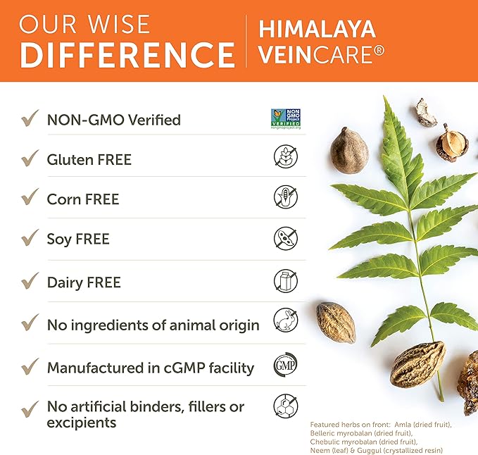 Himalaya VeinCare for Healthy Vein Walls and Rectal Comfort, 300mg, 60 Capsules, 1 Month Supply