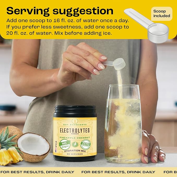 KEY NUTRIENTS Multivitamin Electrolytes Powder No Sugar - Tropical Pineapple Coconut Electrolyte Powder - Endurance & Energy Supplement - Hydration Powder - No Calories - 90 Servings - Made in USA