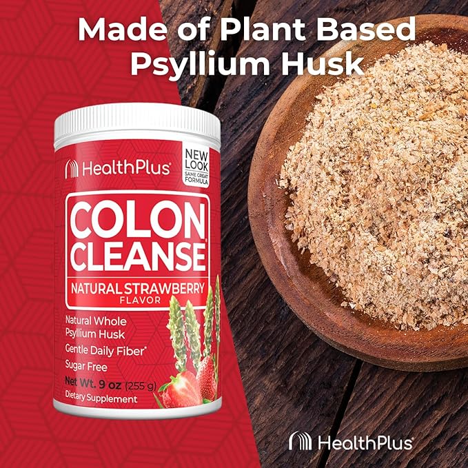 Health Plus Colon Cleanse Digestive Support | Natural Sweetener without Artificial Flavors | Daily Fiber for Toxin Elimination To Reduce Bloating | Strawberry Flavor | 9 Ounces, 36 Servings