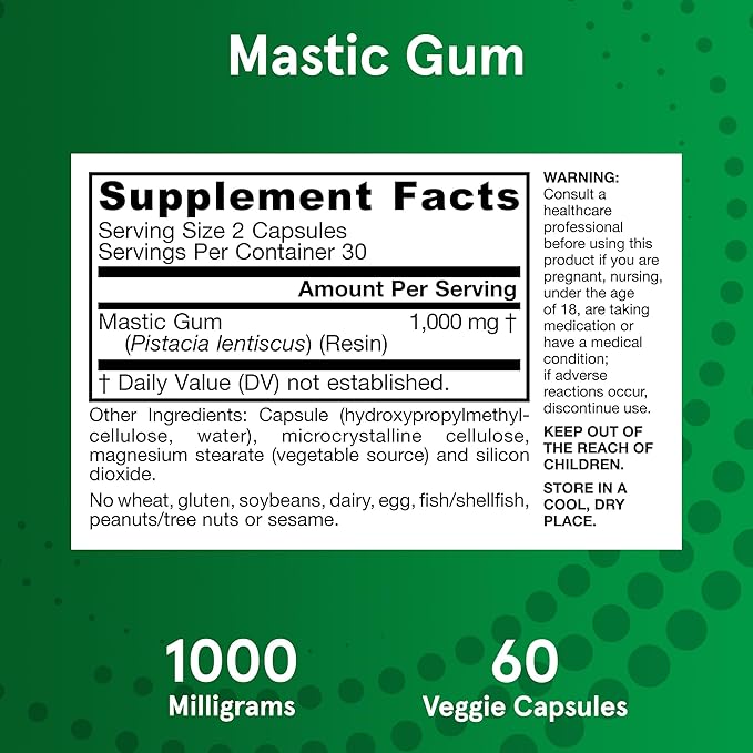 Jarrow Formulas Mastic Gum 1000 mg, Dietary Supplement for Gastrointestinal Health Support, 60 Veggie Capsules, 30 Day Supply, (Pack of 12)