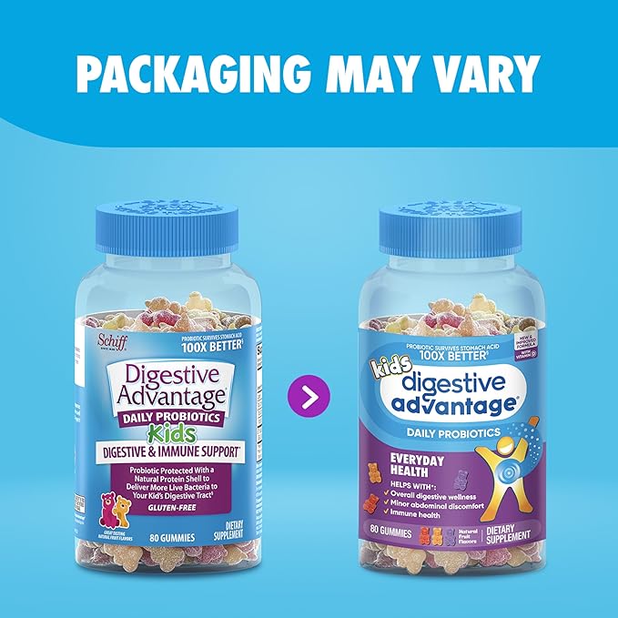Digestive Advantage Probiotics For Digestive Health, Kids Probiotic Gummies, Daily Probiotics For Women, Men & Kids Minor Abdominal Discomfort, & Gut Health, 80ct Natural Fruit Flavors