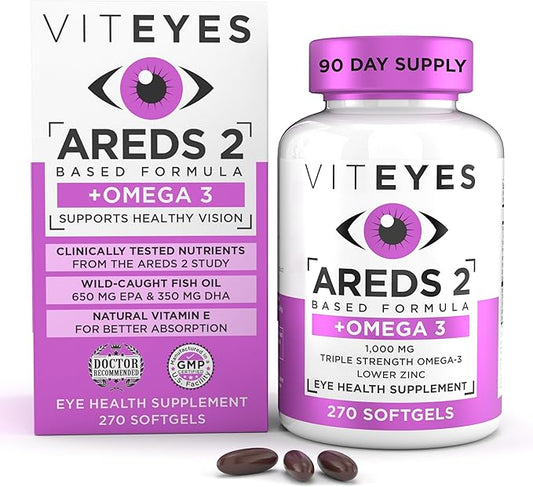 Viteyes AREDS 2 + Omega-3 Macular Support Softgels, Plus Triple Strength Omega-3 (650 mg EPA, 350 mg DHA) for Heart Health & Eye Health, Eye Vitamins, Vision Supplement, 270 Softgels