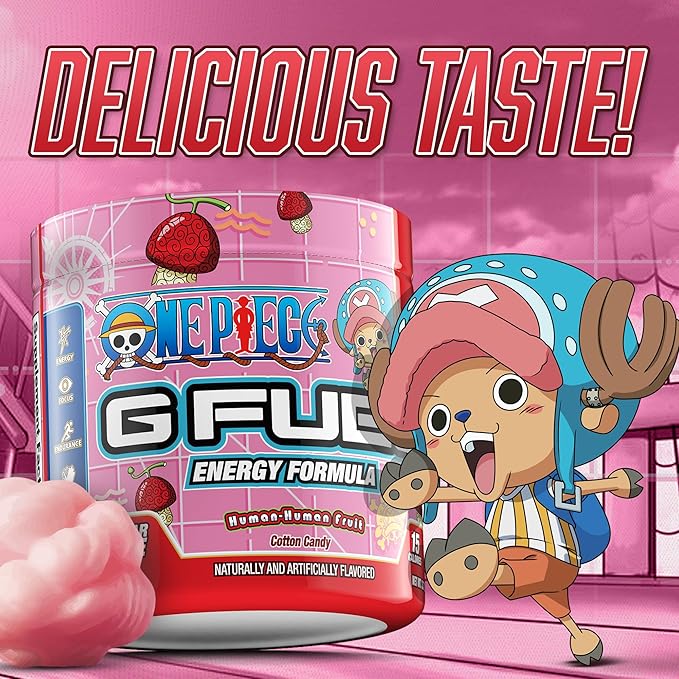 G Fuel ONE Piece Human-Human Energy Drink Powder, Pre Workout Caffeine Powder, Energy Powder Drink Mix for Gaming, Sugar Free Focus Amino, Vitamin + Antioxidants, 3.7oz (Cotton Candy, 15 Servings)