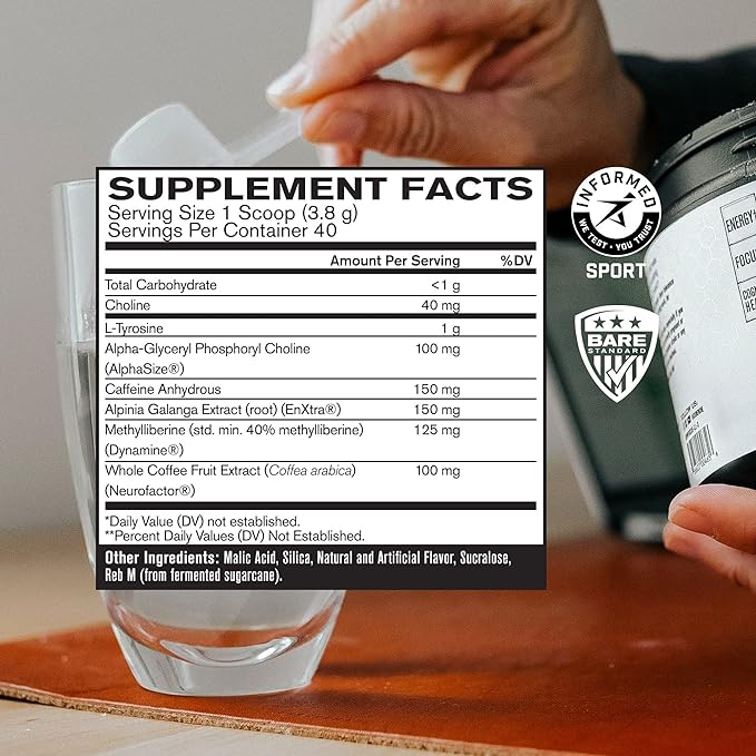 BARE PERFORMANCE NUTRITION, BPN in-Focus Brain Support Supplement, Improve Focus & Energy, Alpha GPC, Watermelon Passionfruit, 40 Servings