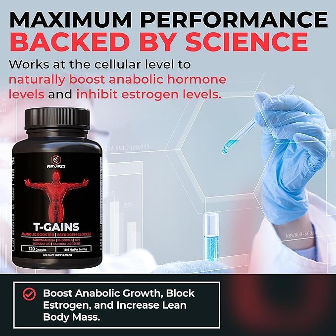 Anabolic Booster & Muscle Builder for Men, Total GAINS Muscle Growth & Estrogen Blocker for Men, Ashwagandha Shilajit for Men, Fadogia Agrestis Tongkat Ali for Men, HGH Supplements for Men, 120 Count