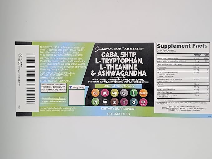 Clean Nutraceuticals GABA 5 HTP L Tryptophan L Theanine Ashwagandha SAM-e L-Glycine - Mood Support Vitamins for Women and Men with L-Tyrosine - 1 Pack