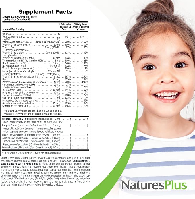 Natures Plus Animal Parade Gold Children's Multivitamin - Assorted Cherry, Orange & Grape Flavors - 60 Chewable Tablets, Pack of 2 - Vegetarian, Gluten Free - 60 Total Servings