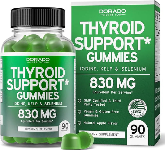 Thyroid Support For Women & Men (90 Gummies) Ashwaganda, Iodine, Bladderwrack, Kelp, & Schisandra - Thyroid Support Supplement - Delicious Flavor - Non-GMO, Vegan, Gluten-Free - (90 Thyroid Gummies)