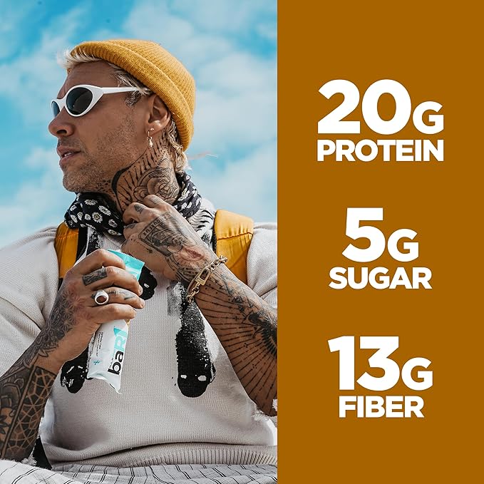 Rule 1 baR1 Crunch Bar - On-The-Go Convenient Protein Snack Bars with 20g Premium Protein, Naturally-Packed with EAAs/BCAAs, Hunger-Filling Fiber (12 Count Box, Salted Caramel)
