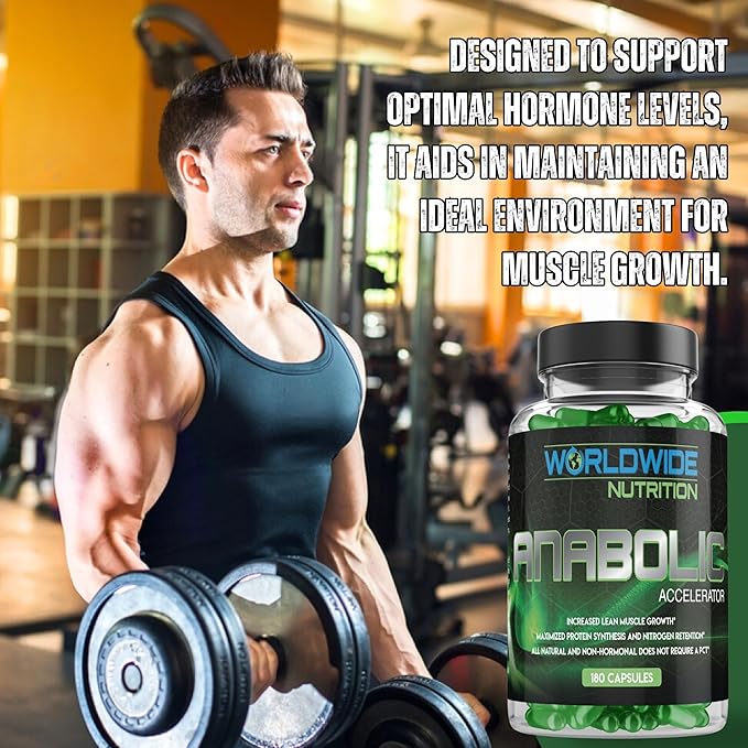 Worldwide Nutrition Anabolic Accelerator Vitamin Supplement - Ignite Your Growth, Strength & Energy Journey - Muscle Builder & Cortisol Blocker for Men - 180 Count Supplements for Men