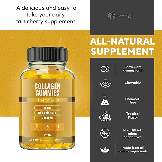 Dr. Emy's Collagen Gummies Gummy Vitamin for Women & Men, Hair, Skin, Nails, Joint Supplement Anti-Aging Collagen Gummy Supplements Strengthen Hair, Skin and Nails Gelatin-Free Non-GMO 60 ct Each(2)