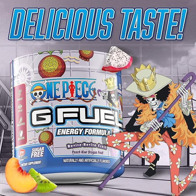 G Fuel ONE Piece Revive-Revive Energy Drink Powder, Pre Workout Caffeine Powder, Energy Powder Drink Mix for Gaming, Sugar Free Focus Amino + Antioxidants, 3.7oz (Peach Kiwi Dragon Fruit, 15 Servings)