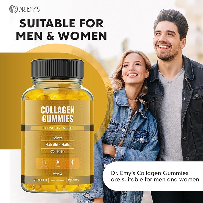 Dr. Emy's Collagen Gummies Gummy Vitamin for Women & Men, Hair, Skin, Nails, Joint Supplement Anti-Aging Collagen Gummy Supplements Strengthen Hair, Skin and Nails Gelatin-Free Non-GMO 60 ct Each(2)