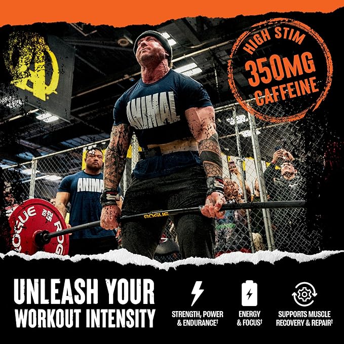 Animal Fury Pre Workout Powder - Energy and Focus Supplement with 5g BCAA, 350mg Caffeine Nitric Oxide Booster with Beta-Alanine, Preworkout for Men and Women, Green Apple Flavor, 30 Servings