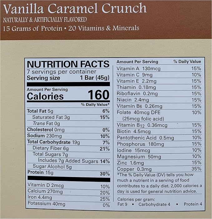 Vanilla Caramel Crunch Bar - New Journey Weight Loss & Wellness - High Protein Meal Replacement Nutrition Bar (7 bars/box)