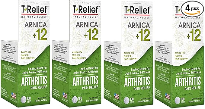 T-Relief Extra Strength Arthritis Pain Reliever Arnica +12 Natural Medicines for Joint Soreness Stiffness Aches, Quick Dissolving Pain Relief for Women & Men - 100 Tablets (4 Pack)