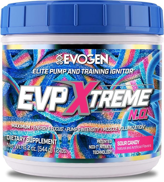 Evogen EVP Xtreme NO - Pre Workout Powder for Men & Women | Sugar Free Preworkout with Beta Alanine, Creatine, and Caffeine for Energy & Pump | Sour Candy | 40 Servings