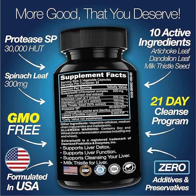 Liver Cleanse Detox & Repair - 21 Day Cleanse - Natural Liver Support Supplement with Milk Thistle, Dandelion Root, Spinach Leaf, and Artichoke Extract for Liver Health