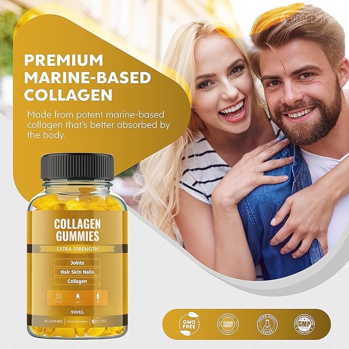 Dr. Emy's Collagen Gummies Gummy Vitamin for Women & Men, Hair, Skin, Nails, Joint Supplement Anti-Aging Collagen Gummy Supplements Strengthen Hair, Skin and Nails Gelatin-Free Non-GMO 60 ct Each(2)