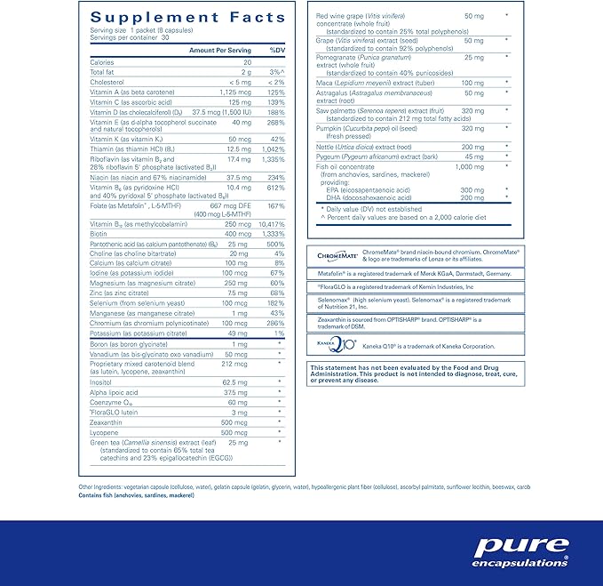 Pure Encapsulations Men's Pure Pack | Multivitamin/Mineral Complex with Added Magnesium, Vitamin D3, CoQ10, and Omega-3 Fatty Acids* | 30 Packets