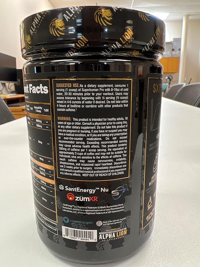 Alpha Lion Superhuman Pre Workout Powder, Beta Alanine, L-Taurine & Tri-Source Caffeine for Sustained Energy & Focus, Nitric Oxide & Citrulline for Pump (21 Servings, Green Gummy Bear Flavor)