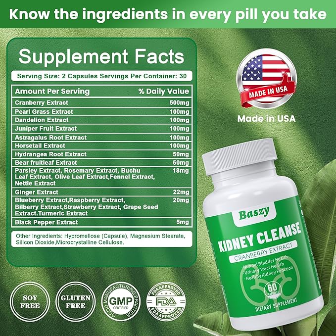 Kidney Cleanse Detox & Repair | Extra Strength 50:1 Cranberry Extract | 22-in-1 Kidney Health Supplement | Kidney Support Formula for Kidney Restore | Kidney Detox and Bladder Health