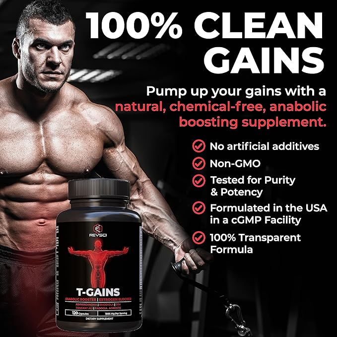 Anabolic Booster & Muscle Builder for Men, Total GAINS Muscle Growth & Estrogen Blocker for Men, Ashwagandha Shilajit for Men, Fadogia Agrestis Tongkat Ali for Men, HGH Supplements for Men, 120 Count