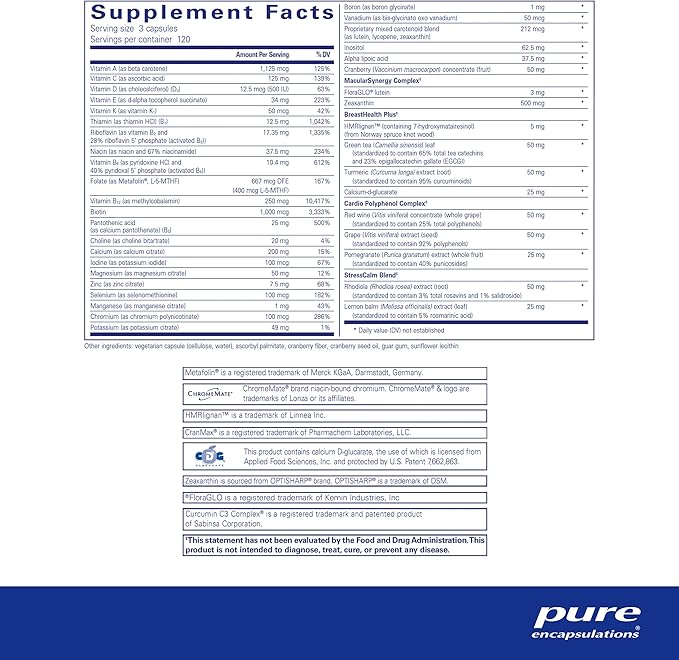 Pure Encapsulations Women's Nutrients - Multivitamin for Women Over 40 to Support Urinary Tract Health, Breast Cell Health & Eye Integrity* - with Vitamin C, Vitamin E & Vitamin A - 360 Capsules