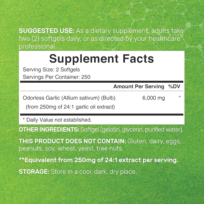DEAL SUPPLEMENT Odorless Aged Garlic Pills, 6,000mg Per Serving, 500 Softgels – 24:1 Garlic Oil Extract – Fresh Allium Sativum Bulb Source – Heart & Immune Antioxidant Supplements – Non-GMO