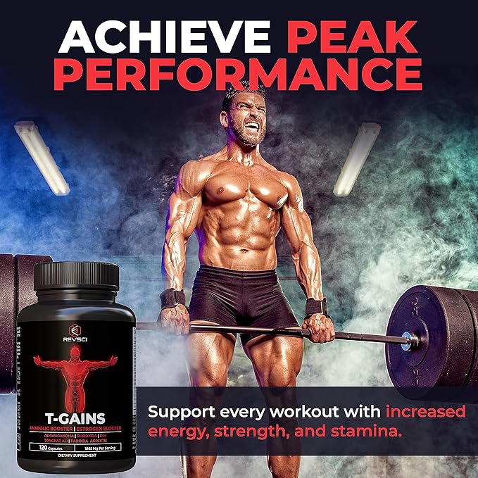 Anabolic Booster & Muscle Builder for Men, Total GAINS Muscle Growth & Estrogen Blocker for Men, Ashwagandha Shilajit for Men, Fadogia Agrestis Tongkat Ali for Men, HGH Supplements for Men, 120 Count