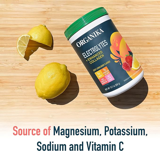 Organika Electrolytes + Enhanced Collagen- Zesty Lemon Berry Flavour- Sugar-Free Hydration + Protein 360 gram - 30 Servings