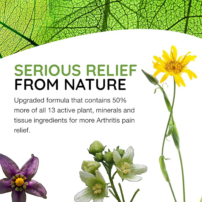 T-Relief Extra Strength Arthritis Pain Reliever Arnica +12 Natural Medicines for Joint Soreness Stiffness Aches, Quick Dissolving Pain Relief for Women & Men - 100 Tablets