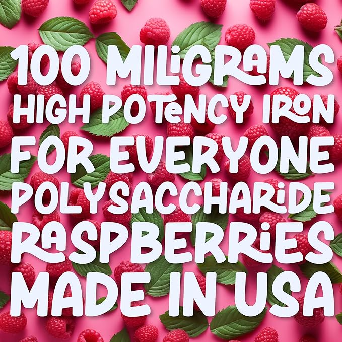 Iron Supplement Liquid Iron High Potency Iron for Women & Adults by Llorens - 100mg Polysaccharide Iron Complex Iron Supplements for Anemia and Iron Deficiency, (Raspberry, 6 oz)