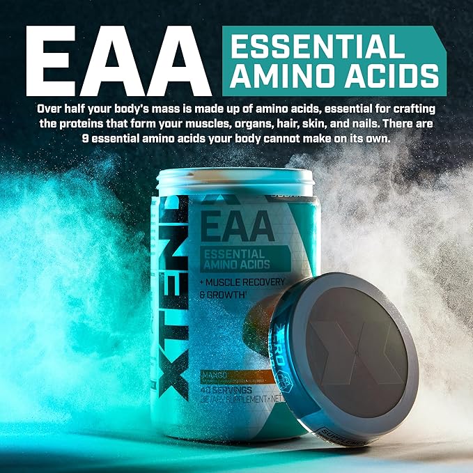Scivation XTEND EAA + BCAA Powder | Muscle Recovery & Lean Muscle Growth | 9 Essential Amino Acids for Intra Workout or Post Workout Recovery | 10g EAAs Per 2 Servings | Mango 40 Servings