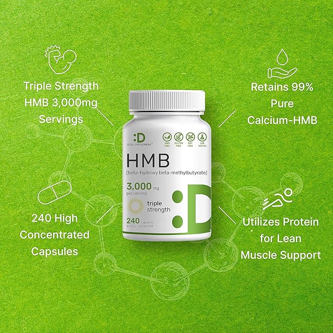 DEAL SUPPLEMENT Ultra Strength HMB Supplements 3,000mg Per Serving, 240 Capsules | Third Party Tested | Supports Muscle Growth, Retention & Lean Muscle Mass | Fast Workout Recovery