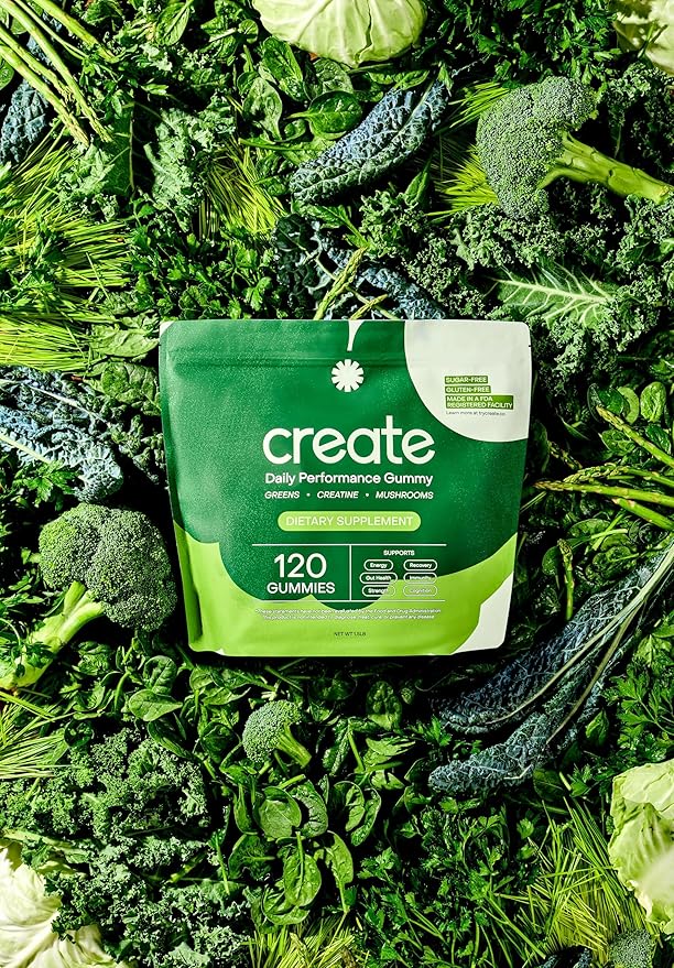 Create Daily Performance Gummy - Creatine Monohydrate Gummies for Men & Women - Boost Energy, Immunity, and Strength, Anti-Melting Formula, Vegan, Gluten-Free, Non-GMO, 1 g Creatine per Gummy (120 ct)