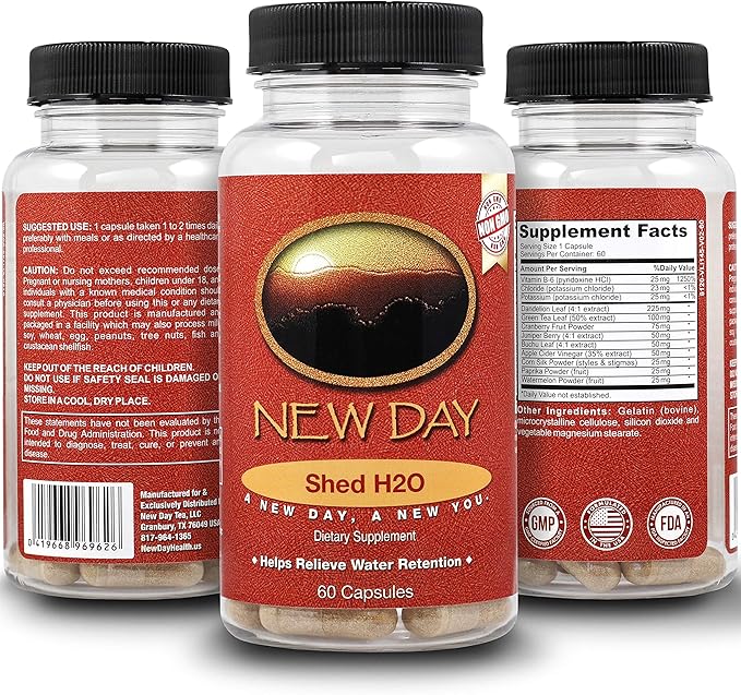 Shed H2O | Natural Diuretic Water Pills for Water Retention Relief, Supports Men and Women in Reducing Bloating and Water Weight | Supports Healthy Potassium Levels by New Day Health